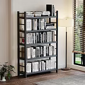 Modern Interior Black Frame Bookcase With Multi Tiered Shelves And Black White Books