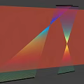 Colorful Transparent Geometric Art Installation With Light Effects On Orange Wall And White Floor