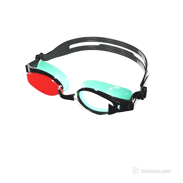 Professional Swimming Goggles With Red Lenses Green Frame And Adjustable Black Strap Design 3d model 
