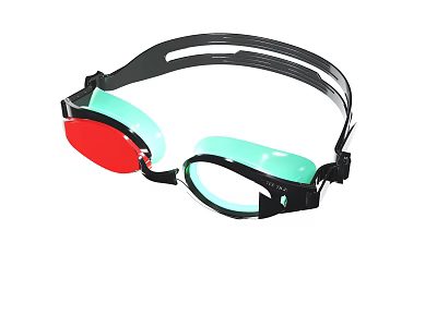 Professional Swimming Goggles With Red Lenses Green Frame And Adjustable Black Strap Design 3d model