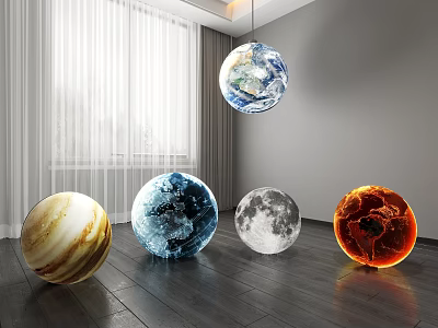 Planetary Themed Decorative Lights With Sphere Design For Indoor Decoration Featuring Earth Jupiter Moon And Mars 3d model
