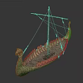 Ancient Classic Wooden Viking Longship Featuring Dragon Head Mast And Timber Planks Design