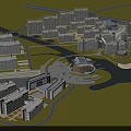 Aerial Planning of Modern Campus with River Circular Central Area and Track Field