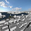 3D Urban Cityscape Model With Skyscrapers Waterfront And Low Rise Buildings