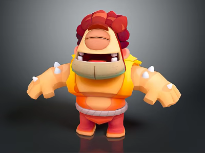 Muscular 3D Cartoon Game Character With Red Hair Yellow Vest And Spiked Arms 3d model