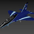 Blue Fighter Jet Featuring Light Blue Stripes Stars EU Emblem And Cockpit