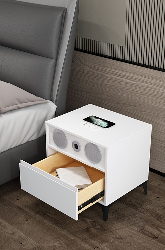 Bedroom Bedside Cabinet Leather Bed Combination 3d model