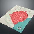 Scenic Map Landscape With Red Urban Area Green Zones Water And Directional Compass