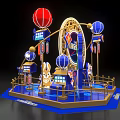 Decorative Bamin Life Carnival Art Installation with Red Blue Lanterns Rabbit Figure and Golden Frame
