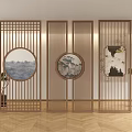New Chinese-style Hollow Partition Screen Landscape Partition Solid Wood Partition Grille 3d model