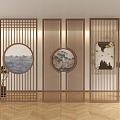 New Chinese-style Hollow Partition Screen Landscape Partition Solid Wood Partition Grille 3d model