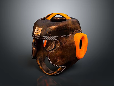 Protective Leather Helmet With Brown Orange Accents And PRO Label Design 3d model