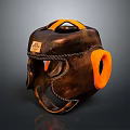 Protective Leather Helmet With Brown Orange Accents And PRO Label Design