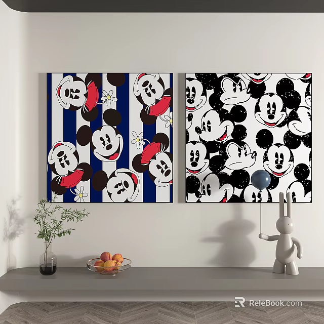 Mickey Mouse Themed Decorative Paintings With Striped Polka Dot Patterns And Decor Accents 3d model