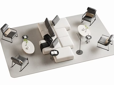 Modern Minimalist Living Room Interior With White Sofa Coffee Table Set And Black Frame Chairs 3d model