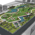 Park Landscape With Lush Lawns Winding Paths Water Features And Green Trees