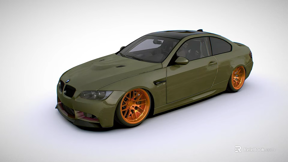 Green BMW Two Door Coupe With Orange Wheels And Sporty Exterior Design 3d model 