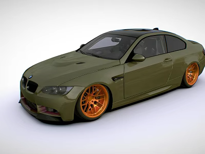 Green BMW Two Door Coupe With Orange Wheels And Sporty Exterior Design 3d model