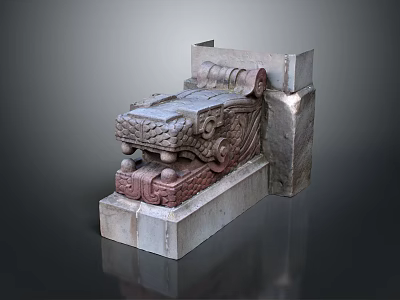 Traditional Architectural Stone Sculpture With Intricate Carvings Scroll Design And Pedestal Base 3d model