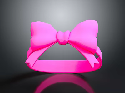 Adorable Cat Wearing Pink Bow Hairband On Black Background Surface 3d model