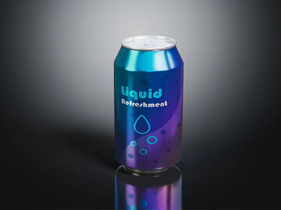 Blue Gradient Liquid Refreshment Can With Water Droplet Design And Reflection 3d model