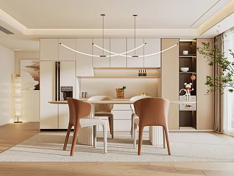 Cream Style Restaurant Cream Style Dining Table and Chair Cream Style Wine Cabinet Cream Style Dining Table Cream Style Dining Chair Ornaments Chandelier 3d model