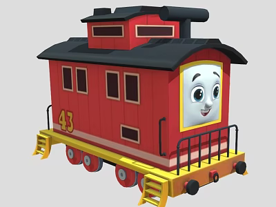 Game Movie Character Red Train With Number 43 Smiling Face Black Roof And Yellow Wheels 3d model