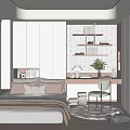 Double Bedside Table Wardrobe Bed Backrest Chandelier Table Lamp Curtain Single Chair Carpet 3d model