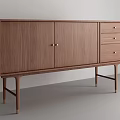 Modern Walnut TV Stand With Double Doors Drawers And Tapered Legs