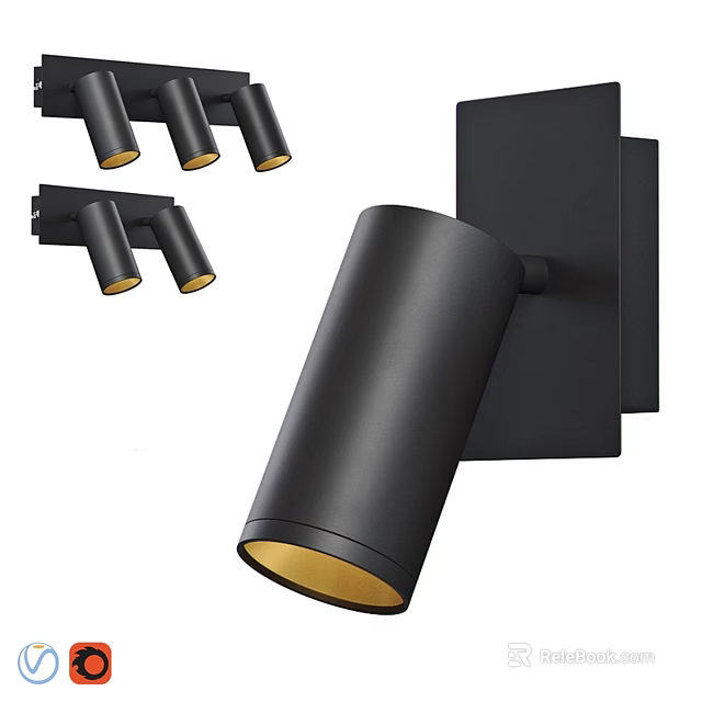 Modern Black Wall Sconces With Yellow Light And Multiple Head Designs 3d model