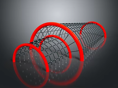 Heavy Duty Equipment With Red Arc Frames Black Mesh And Multiple Curved Structures 3d model