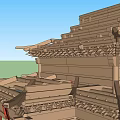Traditional Chinese Architectural Structure with Multi Layered Roof Red Columns Carved Details and Steps