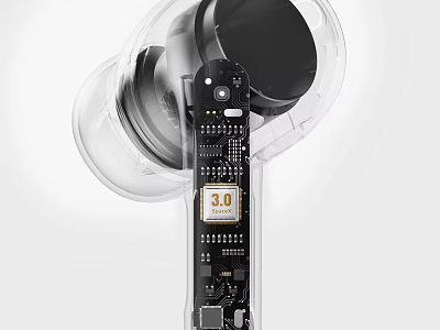 Transparent Headphone Speaker With Internal Circuit Board And 3.0 Chip Design 3d model