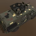Military Armored Vehicle With Camouflage Paint Roof Mounted Weapon Yellow Stripes And Armored Structure