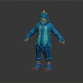 Person In Blue Dinosaur Onesie Costume With Hood Yellow Accents And Paw Shoes 3d model
