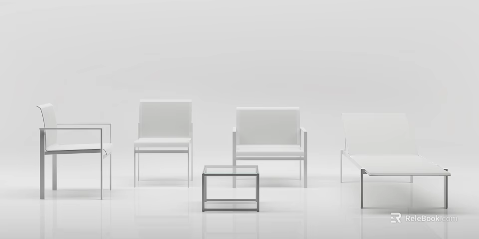 Modern Minimalist Lounge Chair With Metal Frame And Glass Coffee Table 3d model 