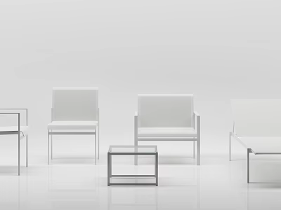 Modern Minimalist Lounge Chair With Metal Frame And Glass Coffee Table 3d model