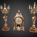Vintage Candelabra Lamps with Gold Accents and Floral Patterns and Antique Clock in Classic Setting
