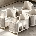 White Woven Baby Cribs With Modern Minimalist Design On Marble Floor