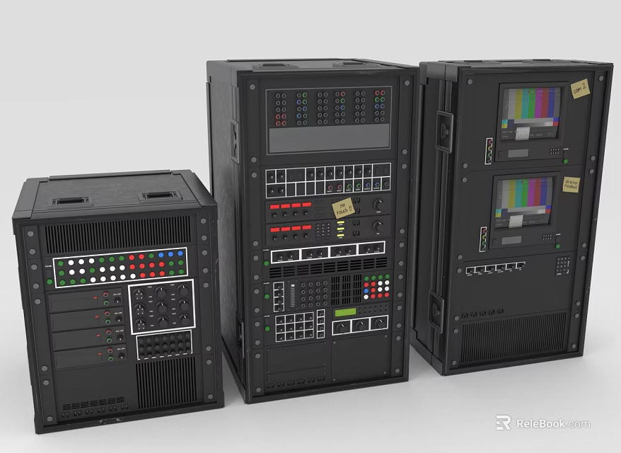 Black Professional Audio Equipment With Multiple Control Panels And Screens 3d model