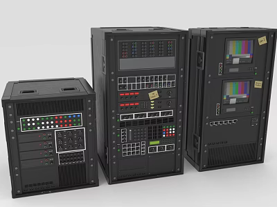 Black Professional Audio Equipment With Multiple Control Panels And Screens 3d model