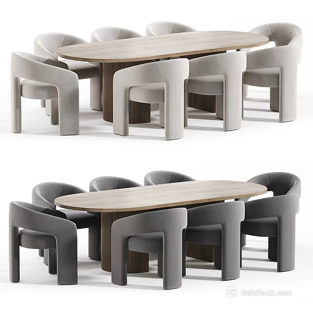 Modern Wooden Conference Table With Sleek Design And Gray Office Chairs 3d model 