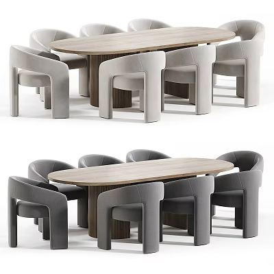 Modern Wooden Conference Table With Sleek Design And Gray Office Chairs 3d model