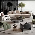 Modern Living Room Interior With Beige Sofa Coffee Table Set Green Plant And Light Rug