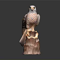 Hawk Statue Perched on Natural Tree Stump Against Neutral Gray Background 3d model