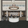Modern Service Hall Interior With Information Desk Service Windows Marble Floor And Green Plants