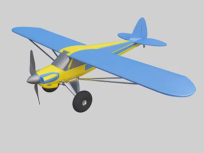 Yellow And Blue Toy Airplane With Propeller Wings And Wheels 3d model