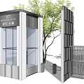 Modern Entrance Gate with Glass Structure Black Metal Fence and Trees for Natural Villa Community