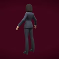 Business Woman In Dark Formal Suit Standing Against Crimson Background
