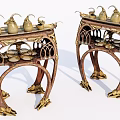 Ornate Vintage Console Side Cabinet With Carved Legs And Golden Decor Items
